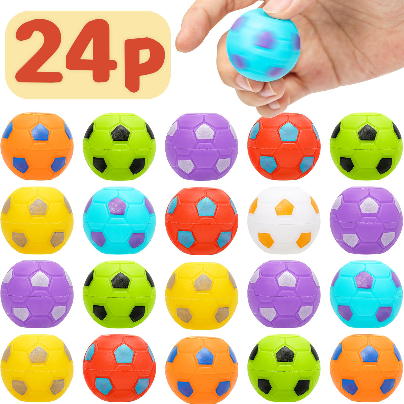 AZEN 24 Pcs Soccer Party Favors for Kids 4-8 8-12 Mini Fidget Spinners Soccer Ball Toys Goodie Bags Stuffers for Birthday Party Treasure Box Toys for Classroom Return Gifts for Kids