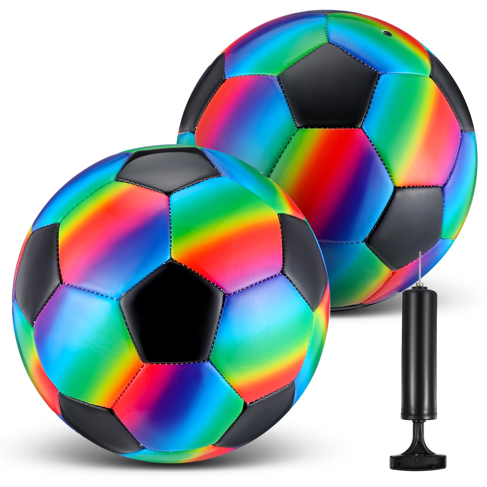 Retisee 2 Pcs Rainbow Soccer Ball with Pump Official Size Indoor Outdoor Soft Inflatable Soccer Sport for Child Teen Adult for Practice Game(Size 4)