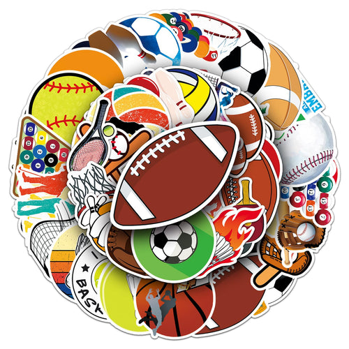 50Pcs Ball Sport Stickers Cool Basketball Baseball Football Volleyball Soccer Waterproof Vinyl Decal for Adult Teen Kids Notebook Water Bottle Laptop Luggage Phone Skateboard Helmet (Ball Game)