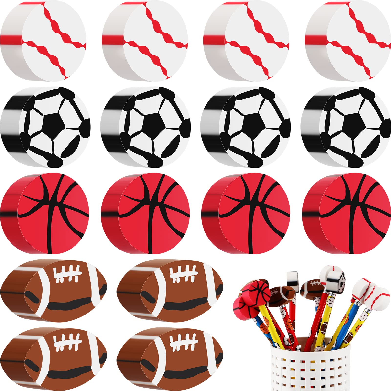 32 Pieces Sport Erasers Basketball Soccer Football Baseball Erasers Fun Erasers Kids Sports Ball Erasers for Sports Themed Birthday Party Favors Gifts Classroom Rewards Home School Supplies