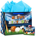 Sports Ball Birthday Gift Bag with Tissue Paper Greeting Card Soccer Party Favors Goodie Bag Baseball Wrap Bag Basketball Football Birthday Wrapping Paper for Boys Teens Party Decorations Supplies