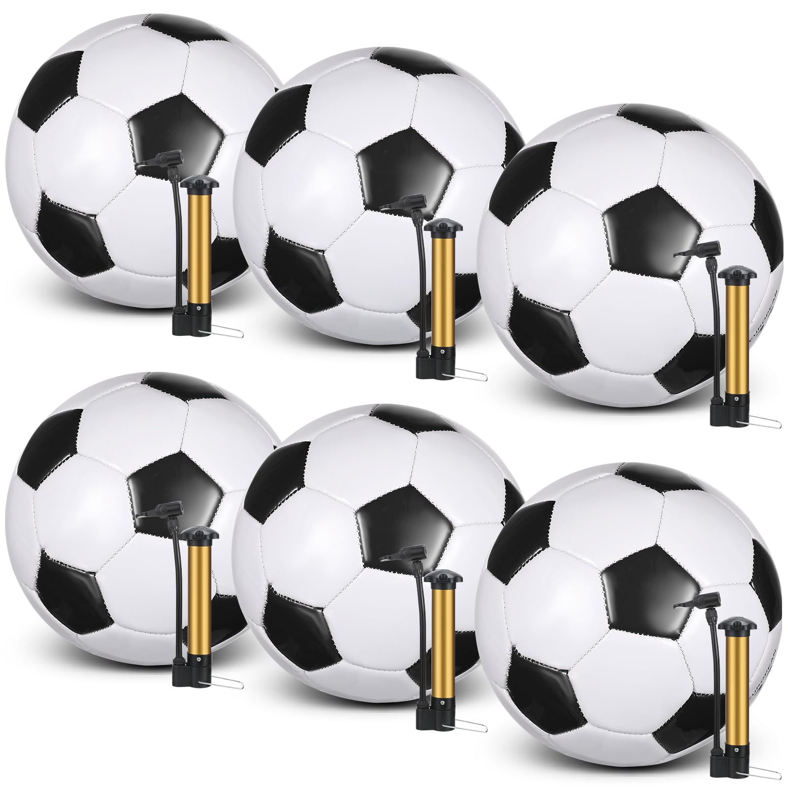 Glimin 6 Pcs Deflated Soccer Ball Bulk with Pump Size 345 Outside Sport Soccer Ball Training Ball for Adult Machine Stitched Ball for Game Match Birthday Party Gift(Size 5Classic)