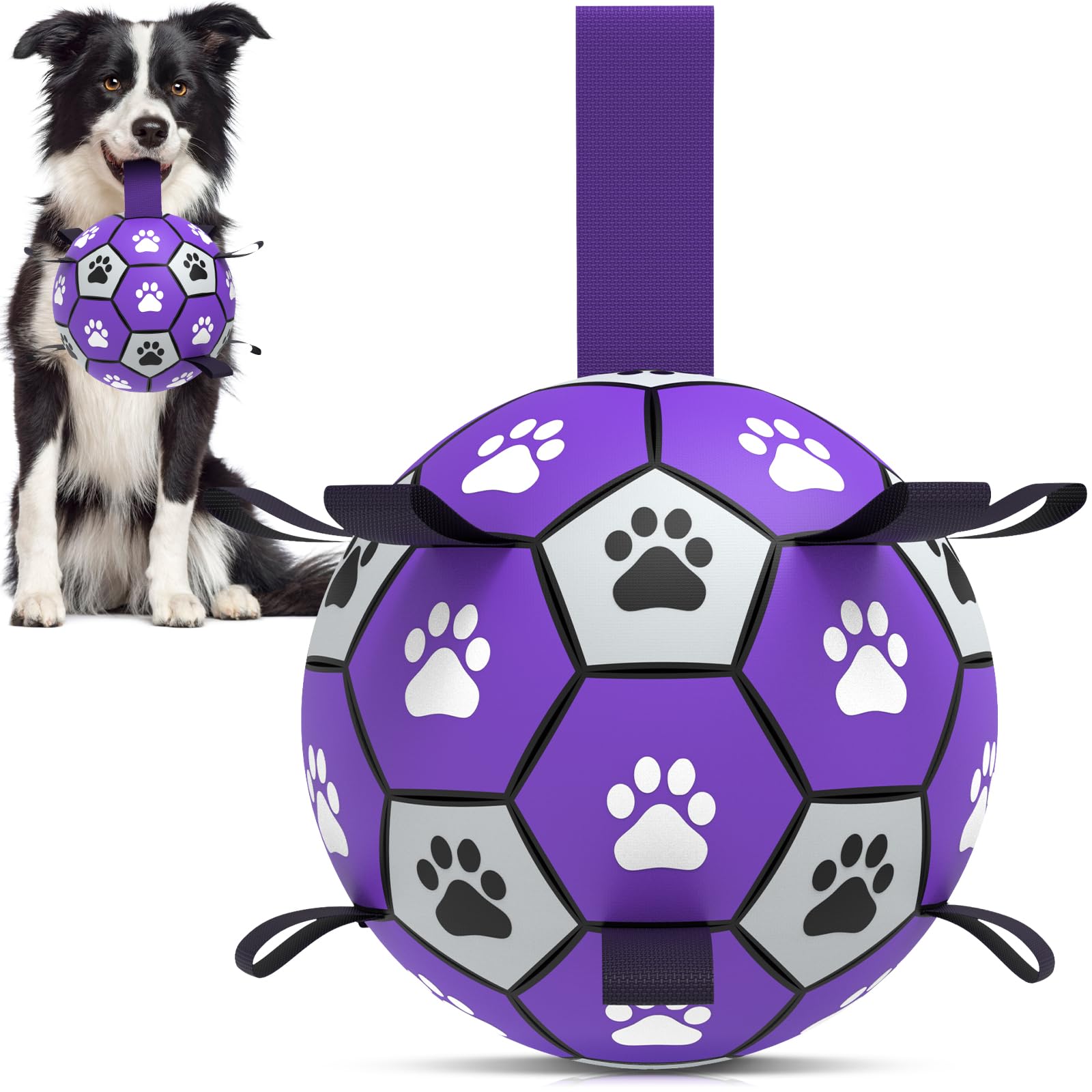 QDAN Dog Toys Soccer Ball with Straps - Dog Water Toy Puppy Birthday Gifts Durable Dog Balls for Small Medium Dogs （6 Inch）