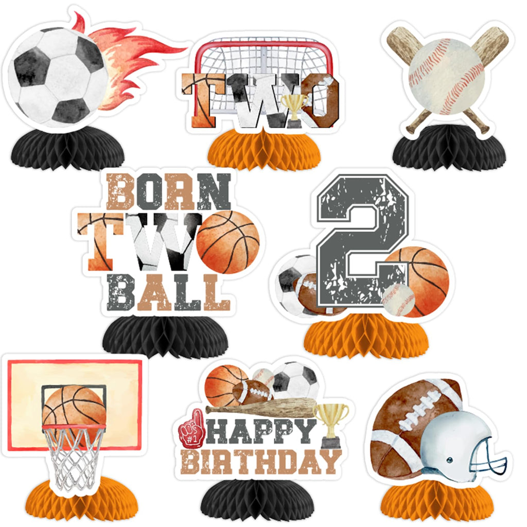 Sport 2nd Birthday Decorations - 8PCS Born Two Ball Honeycomb Centerpieces Born 2 Ball Birthday Party Decorations for Boy Basketball Baseball Soccer Rugby Football Birthday Party Supplies