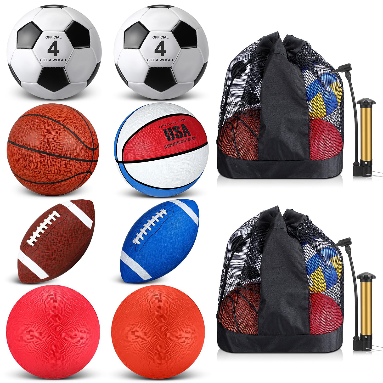 Liliful 8 Pcs Sport Balls Set for Kid Teen Include Size 5 Basketball Size 4 Soccer Size 6 Football and Pump Playground Ball Sports Equipment Net Bag for Sport Gift(Vibrant Colors)