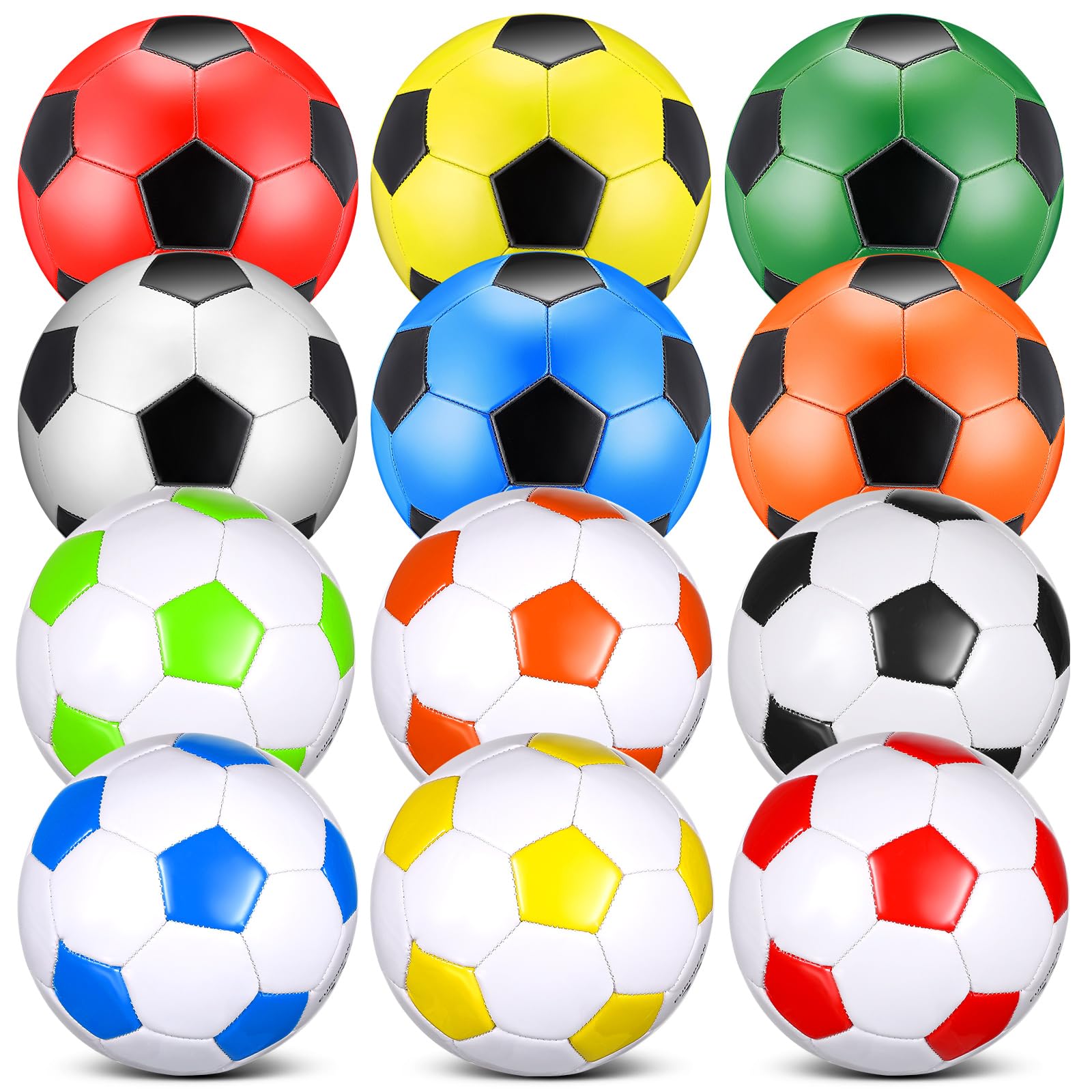 Seenelling 12 Pcs Soccer Ball Bulk with Pump Size 5 Soccer Training Ball Practice Game Competition Soccer for Indoor Outdoor(Mix ColorClassic)