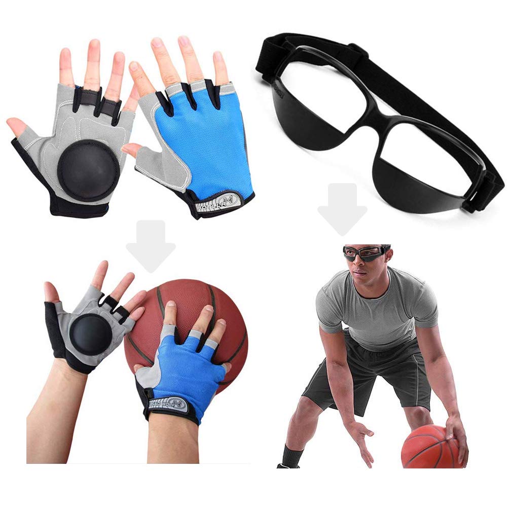 Basketball Dribbling Finger Training Anti Grip Ball Handle Train Gloves Basketball Goggles Dribble Eyewear Glasses Goggles for Kids Youth Adult Adolescent Golf Rugby Soccer (for Kids&Youth)