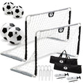 Morvat Kids Metal Poles Soccer Goal Set Portable Lightweight Training Equipment Backyard & Indoors Premium 48”x30” Net 2 Size Soccer Balls Ball Pump Storage Bag – Black/White